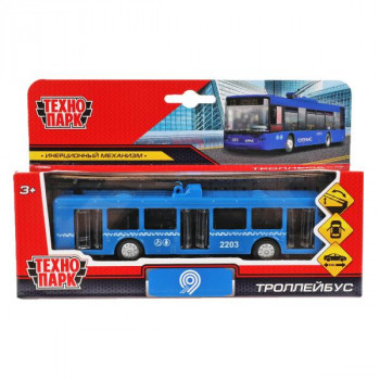 Машина Метрополитен Троллейбус 16,5 см синяя металл инерция Технопарк SB-16-65-WB(20-1)