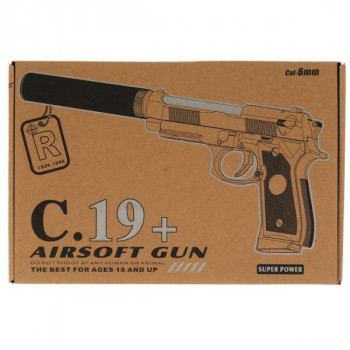 Пистолет пневматический Airsoft Gun C19+ (металл, съемный магазин, глушитель, пульки) 1B01642