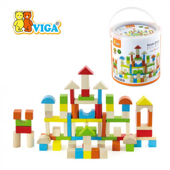 Конструктор Набор кубиков цветной 80 деталей (дерево) Viga 50333