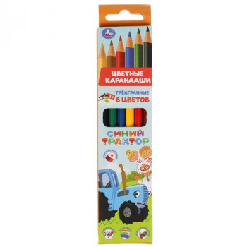 Цветные карандаши Синий Трактор 6 цветов трёхгранные Умка CPT6-52001-STR