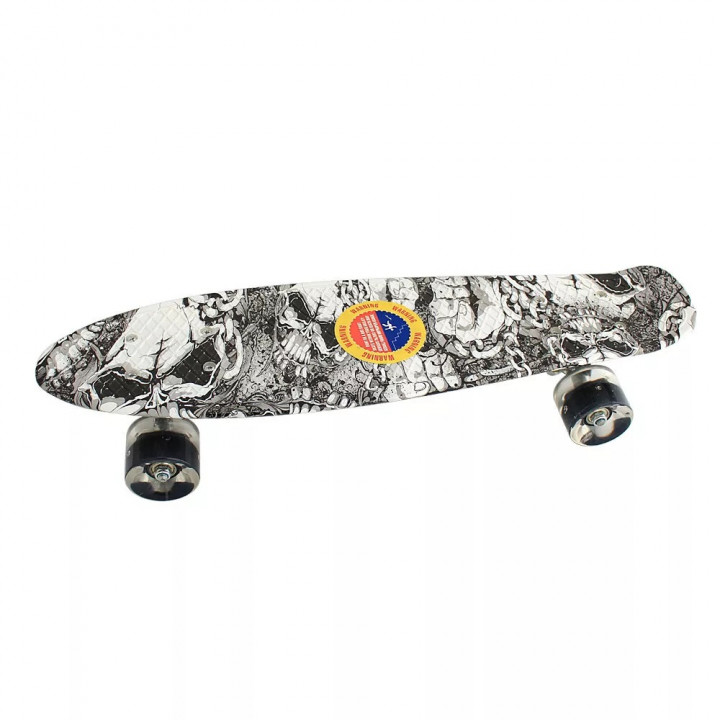 Пенниборд скейтборд с принтом, черно-белый, колеса с подсветкой