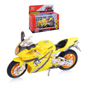 Модель Мотоцикл Супербайк 13,5 см желтый пластик (свет,звук,вращ.руль) Технопарк ZY025296-R