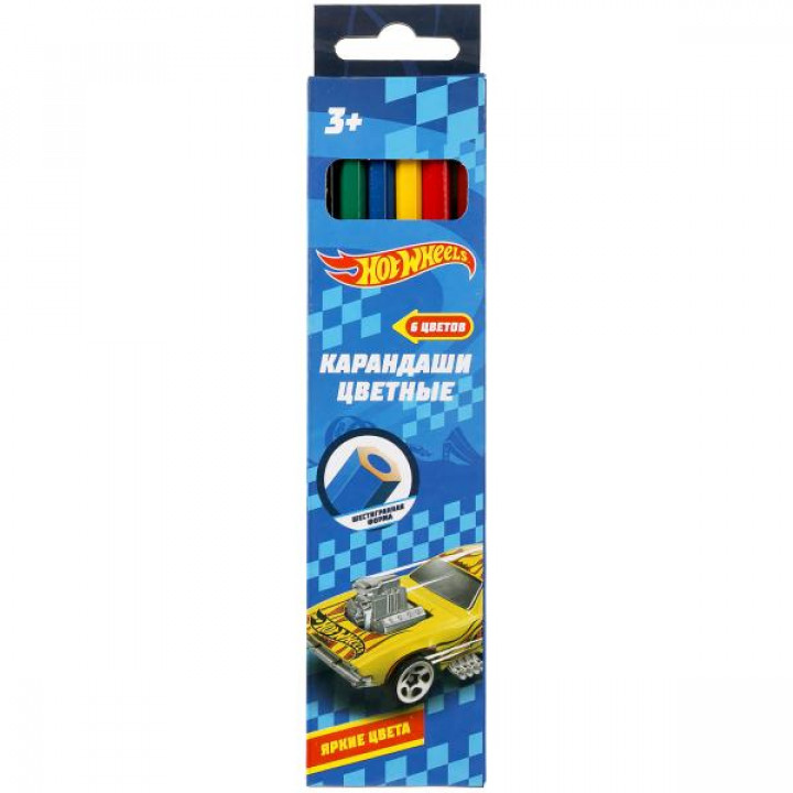 Цветные карандаши Hot Wheels 6 цветов шестигранные Умка CPH6-55415-HW
