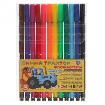 Фломастеры Синий Трактор 12 цветов трёхгранные Умка FT12-51990-STR