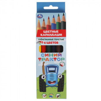Цветные карандаши Синий Трактор 6 цветов трёхгранные толстые Умка CPJ6-52003-STR