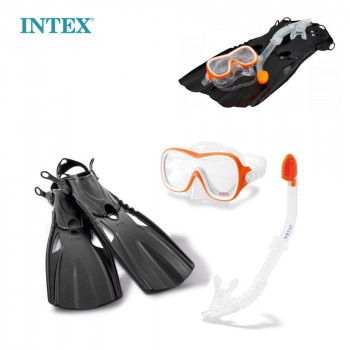 Набор для плавания (маска, трубка, ласты) оранжевый Intex 55658