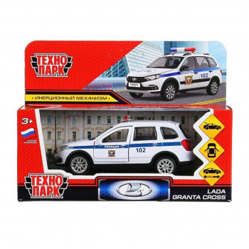 299797   Машина металл "lada granta cross 2019 полиция" 12см, инерц., белый в кор. Технопарк в кор.2