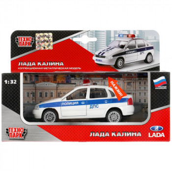 Машина Lada Kalina ДПС 12,5 см белая металл инерция (свет, звук) Технопарк CT1049WB-P