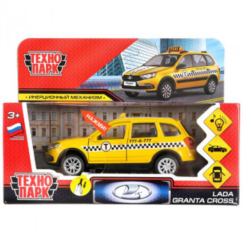 Машина Lada Granta Cross Такси 12см, металл, инерция, свет, звук, Технопарк GRANTACRS-12SLTAX-YE