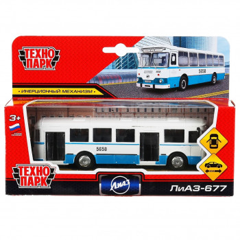 Машина Автобус ЛиАЗ-677 15 см сине-белая металл инерция Технопарк SB-16-57-BL-WB