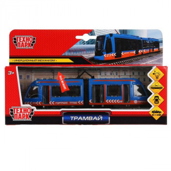 Модель Трамвай новый с гармошкой 19 см синий металл инерция (свет, звук) Технопарк SB-17-51-O-WB(IC)