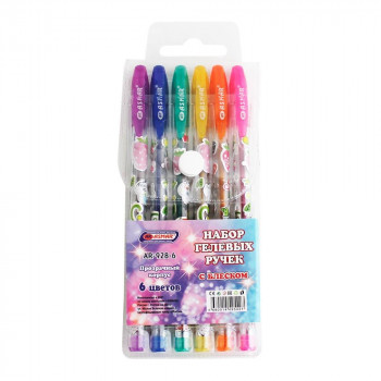 Гелевые ручки с блеском 6 цветов Asmar AR-928-6