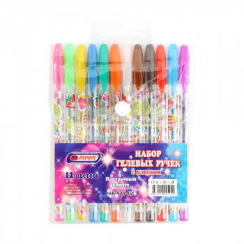 Гелевые ручки с блеском 12 цветов Asmar AR-928-12