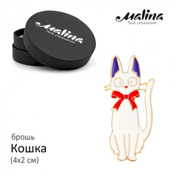 Брошь Кошка белая (золото) Malina С-25-8