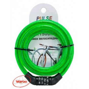 Велозамок Pulse, 3281253 трос диаметр 10x1500мм, кодовый зеленый