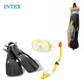 Набор для плавания (маска, трубка, ласты) желтый Intex 55658