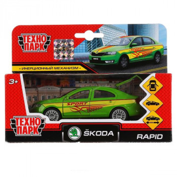 Машина Skoda Rapid Спорт 12 см зеленая металл инерция Технопарк SB-18-22-SR-S(G)-WB