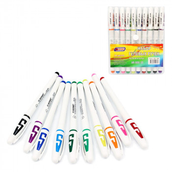 Гелевые ручки (белый корпус) 10 цветов Asmar AR-666-10