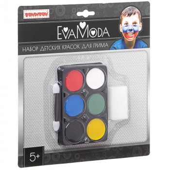 Набор Bondibon Eva Moda детских красок для грима (6 цветов; 9г), аппликатор, спонж, CRD 21х21 см, ар