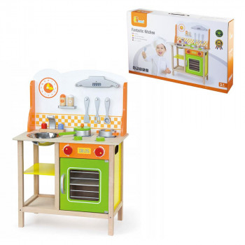 Игровой набор Фантастическая кухня детская оранжево-зеленая с аксессуарами (дерево) Viga 50957