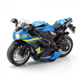 Модель Мотоцикл Спортбайк 12см голубой металл инерция (свет,звук, вращ. руль) Технопарк 1803C101-R-1