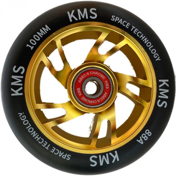 Колесо для трюк. самоката KMS Sport 110мм. золот. алюм. с подшипниками спиральная звезда