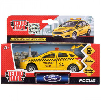 Машина металл Ford Focus хэтчбек Такси 12 см инерция, откр. двери Технопарк SB-17-81-FF-T-WB