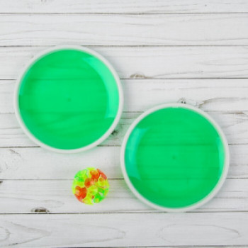 Игра с ловушкой, 2 тарелки+шарик со светом на присоске, цвет зеленый