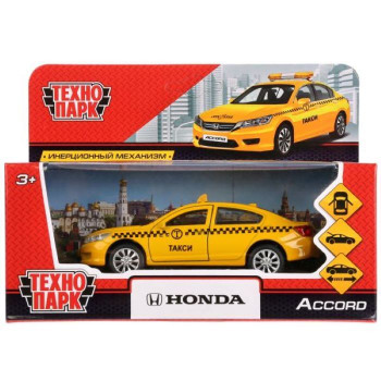 Машина Honda Accord Такси 12 см желтая металл инерция Технопарк ACCORD-T