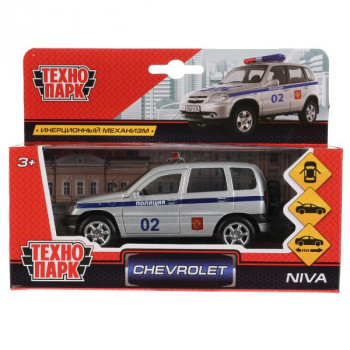Машина Chevrolet Niva Полиция 12 см серебро металл инерция Технопарк CHEVY-NIVA-POLICE