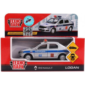 Машина Renault Logan Полиция 12 см серебро металл инерция Технопарк LOGAN-P