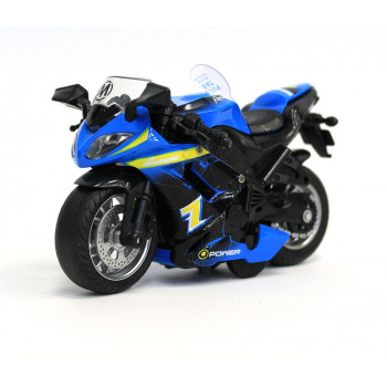 Модель спортивного мотоцикла Die-cast классик 12см. (свет, звук), цвет голубой