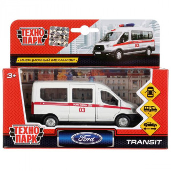 Машина Ford Transit Скорая 12 см белая металл инерция Технопарк SB-18-18-A-W-WB