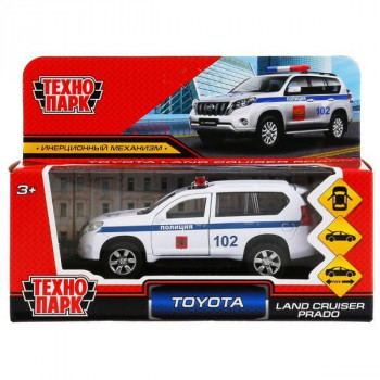 Машина Toyota Land Cruiser Prado Полиция 12 см белая металл инерция Технопарк PRADO-P-WH