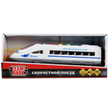 Модель Скоростной поезд 21,5 см белый пластик инерция (свет, звук) Технопарк 1630046-R