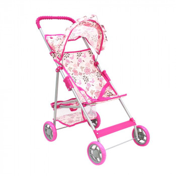 Прогулочная коляска для кукол розовая (цветы) 9304/цвeт№1