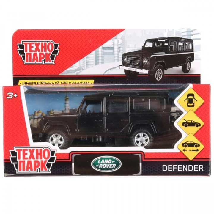 Машина Land Rover Defender 12 cм черная металл инерция Технопарк DEFENDER-BK