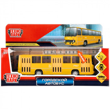 Машина Городской автобус 17 см желтый металл инерция (свет, звук) Технопарк IKABUS-17SL-YE