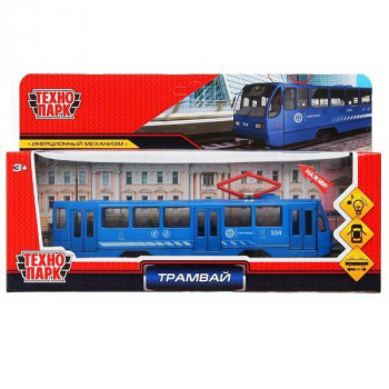 Модель Трамвай 18,5 см синий металл инерция (свет, звук) Технопарк TRAM71403-18SL-BU