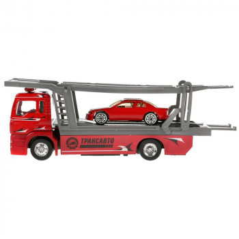 Машина Автовоз с машинкой 20 см красная металл инерция (свет, звук) Технопарк TOW-20SL-RD