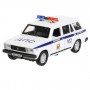 Машина ВАЗ-2104 Жигули Полиция 12 см белая металл инерция (свет, звук) Технопарк 2104-12SLPOL-WH