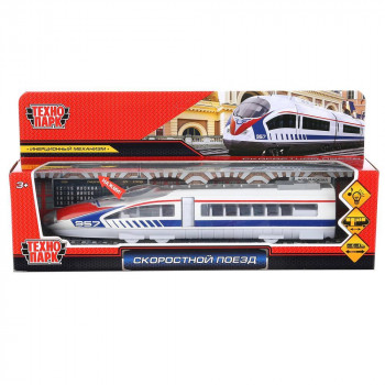 Модель Скоростной поезд 23 см белый металл инерция (свет, звук) Технопарк 80118L-R